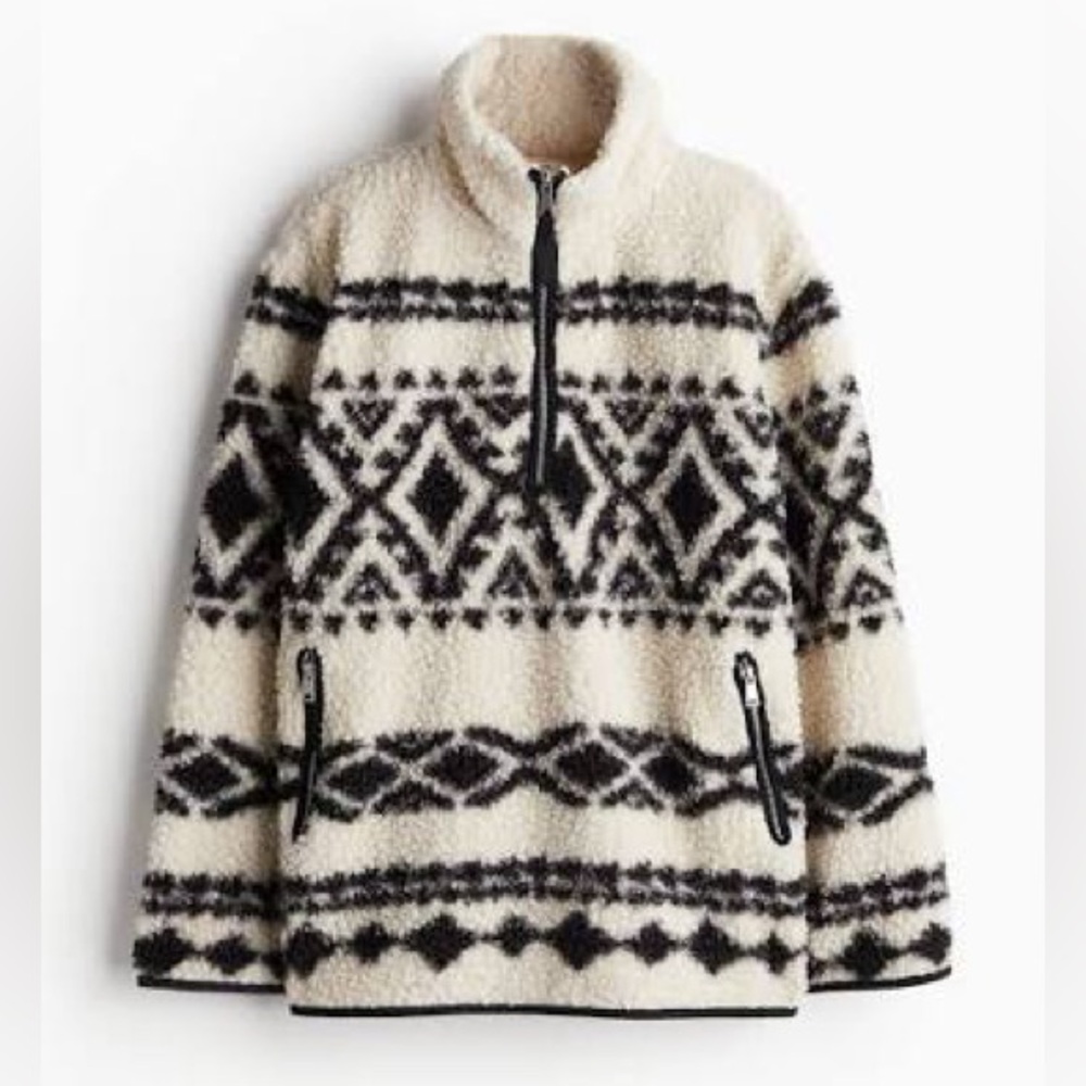 H&M Cream and Black Teddy Jacket